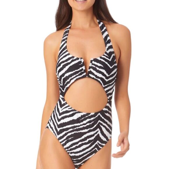 Macy’s Exclusive California Waves Swimsuit Zebra Print Cutout One Piece - L - Picture 4 of 4